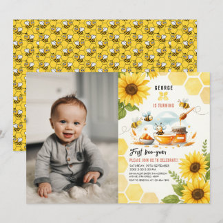 Niedliche Gelbe Biene & Sonnenblume 1. Geburtstag  Einladung