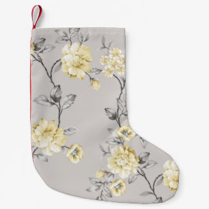 niedliche gelbe Blumen mit grauem Blätter auf gr Kleiner Weihnachtsstrumpf