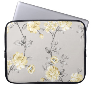 niedliche gelbe Blumen mit grauem Blätter auf gr Laptopschutzhülle
