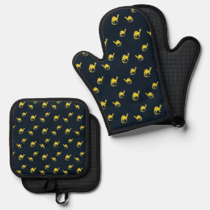 Niedliche gelbe Dinosaurier-Muster auf blau Ofenhandschuh & Topflappen-Set