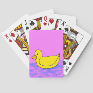 Niedliche gelbe Ente auf rosafarbenen, klassischen Spielkarten