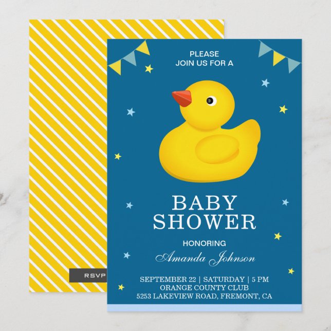 Niedliche gelbe Gummi Duck Babydusche Einladung (Vorne/Hinten)