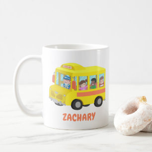 Niedliche gelbe Schulbus- und glückliche Kinder-Ta Kaffeetasse