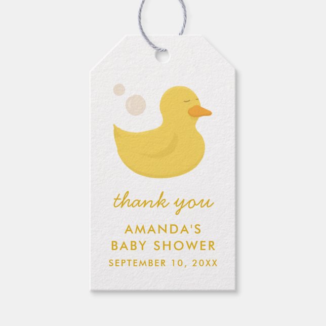 Niedliche gelbe Spielzeugdusche Danke Babydusche Geschenkanhänger (Vorderseite)