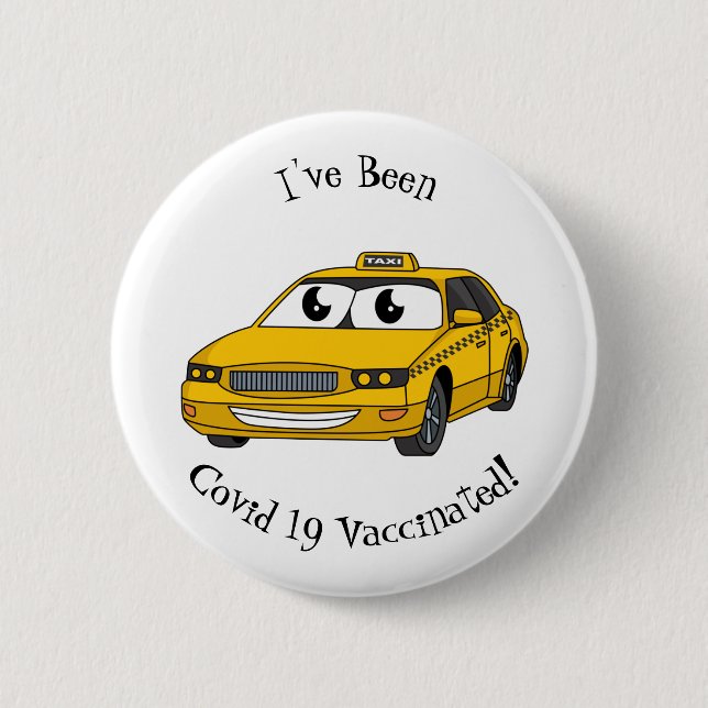 Niedliche Gelbe Taxifahrt Cartoon Illustration Button (Vorderseite)