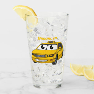 Niedliche Gelbe Taxifahrt Cartoon Illustration Glas