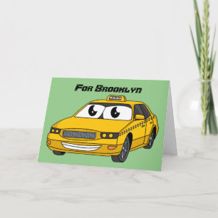 Niedliche Gelbe Taxifahrt Cartoon Illustration Karte