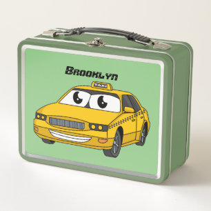 Niedliche Gelbe Taxifahrt Cartoon Illustration Metall Brotdose