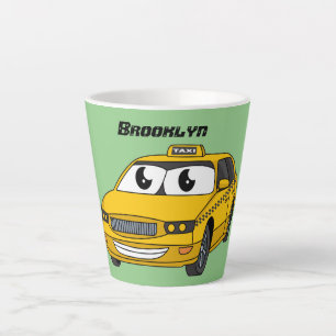 Niedliche Gelbe Taxifahrt Cartoon Illustration Milchtasse