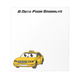 Niedliche Gelbe Taxifahrt Cartoon Illustration Notizblock