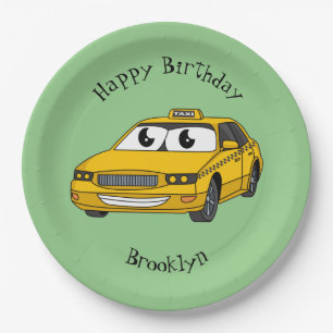 Niedliche Gelbe Taxifahrt Cartoon Illustration Pappteller