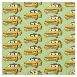 Niedliche Gelbe Taxifahrt Cartoon Illustration Stoff
