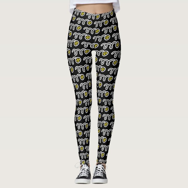 Niedliche gelbe Tennisballspiele Leggings (Vorderseite)