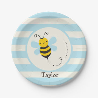 Niedliche Gelbe und Schwarze Beere auf Baby Blue S Pappteller
