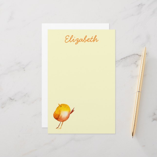 Niedliche gelbe Vogelart Briefpapier (Vorderseite/Rückseite Beispiel)