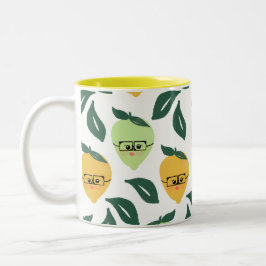 Niedliche gelbe Zitrone Cartoon lustige Darstellun Zweifarbige Tasse