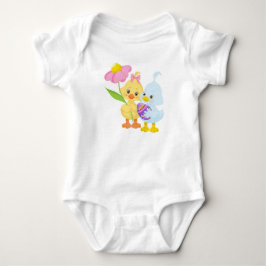 NIEDLICHE GELBEN- UND BLAUENEASTER-SCHICKEN MIT EI BABY STRAMPLER