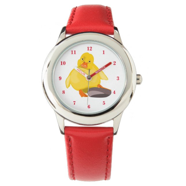 Niedliche Gelbente - Rot Armbanduhr (Vorderseite)