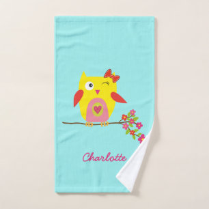 Niedliche Gelbschüssel, rosa Blume Illustration Badhandtuch Set