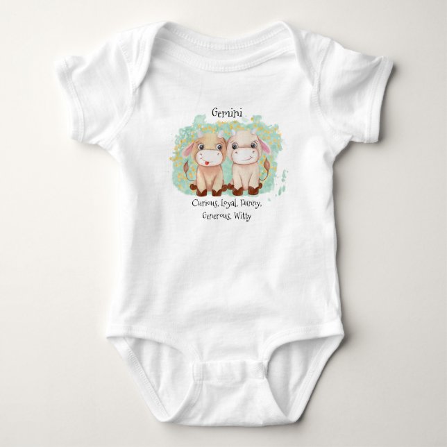 Niedliche Gemini Twins Wasserfarben Bull Zodiac Baby Strampler (Vorderseite)