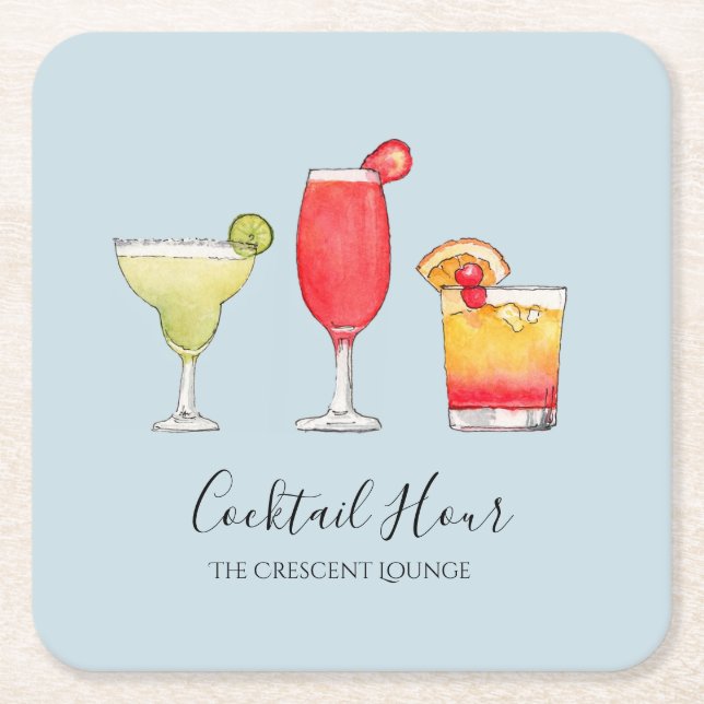 Niedliche gemischte Drinks Cocktails in Aquarell Rechteckiger Pappuntersetzer (Vorderseite)