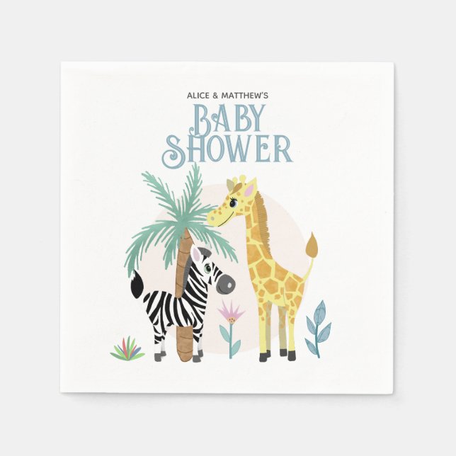 Niedliche Gender Neutral Safari Animal Baby Dusche Serviette (Vorderseite)