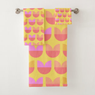 Niedliche geometrische Blume Muster Gelb-Rosa Badhandtuch Set