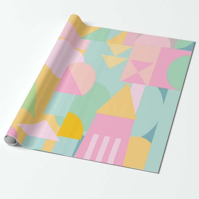 Niedliche geometrische Formen Collage in Frühjahrs Geschenkpapier (Ungerollt)