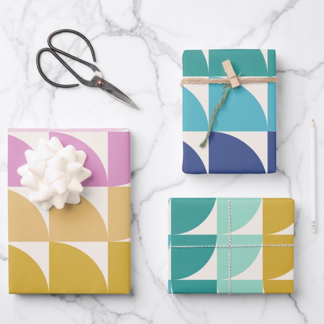 Niedliche geometrische Formen in hellen Pasten Geschenkpapier Set (Vorderseite)