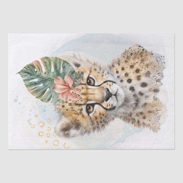 Niedliche Geparden Cub Floral Wilde Katze Seidenpapier (Vorderseite)