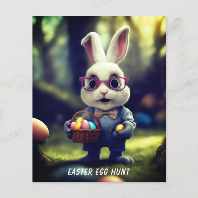 Niedliche gepresste Bunny & Basket Ostereier Jagd Flyer (Vorne)