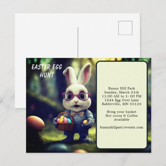 Niedliche gepresste Bunny & Basket Ostereier Jagd Postkarte (Vorne/Hinten)