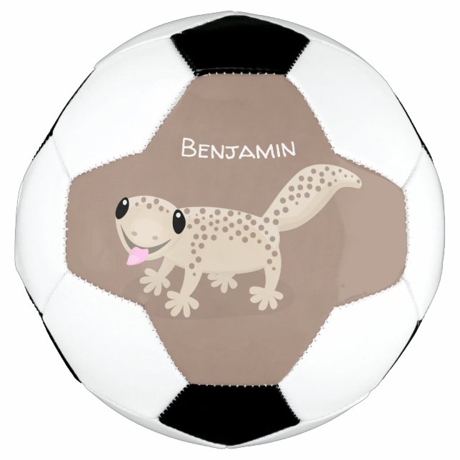 Niedliche gepunktete Gecko-Cartoon-Abbildung Fußball (Vorderseite)