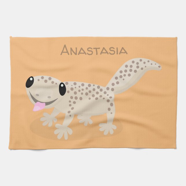 Niedliche gepunktete Gecko-Cartoon-Abbildung Geschirrtuch (Horizontal)