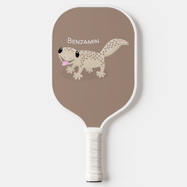Niedliche gepunktete Gecko-Cartoon-Abbildung Pickleball Schläger (Vorderseite)