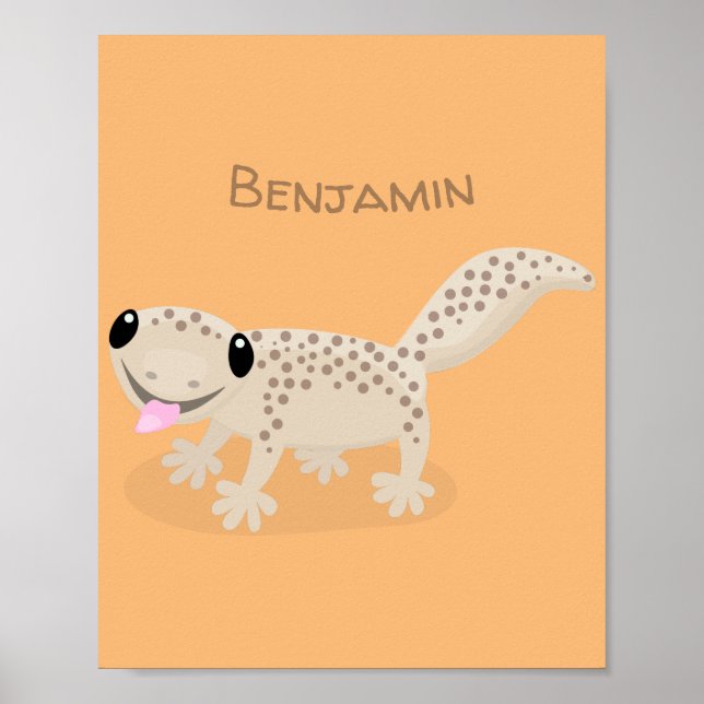 Niedliche gepunktete Gecko-Cartoon-Abbildung Poster (Vorne)