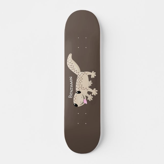 Niedliche gepunktete Gecko-Cartoon-Abbildung Skateboard (Vorne)