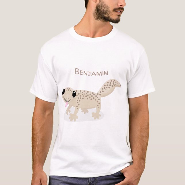 Niedliche, gepunktete Gecko-Cartoon-Abbildung T-Shirt (Vorderseite)