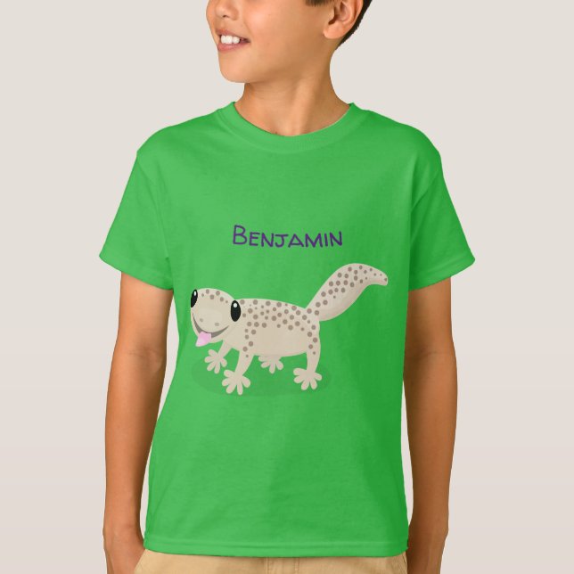 Niedliche gepunktete Gecko-Cartoon-Abbildung T-Shirt (Vorderseite)