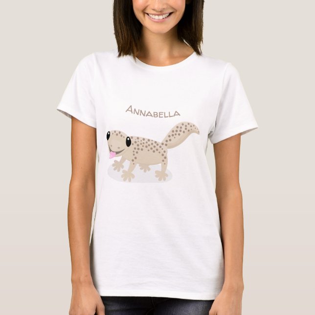 Niedliche, gepunktete Gecko-Cartoon-Abbildung T-Shirt (Vorderseite)