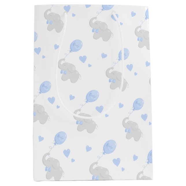 Niedliche Geschenktasche Baby Dusche Boy Elephant  Mittlere Geschenktüte (Vorderseite)