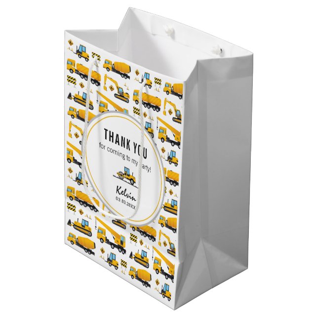 Niedliche Geschenktasche Bau Trucks Party Thema Mittlere Geschenktüte (Vorderseite Schrägansicht)