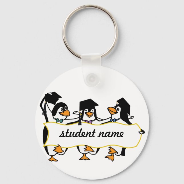 Niedliche Geschlossen Pinguine mit Banner Schlüsselanhänger (Vorderseite)