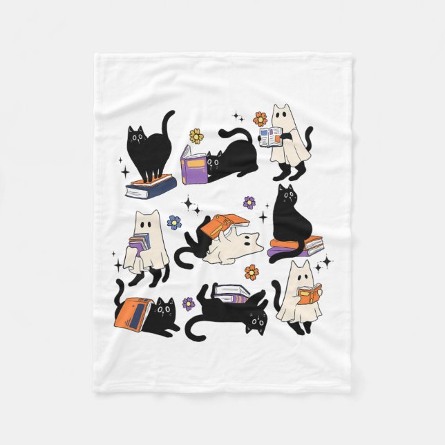 Niedliche Ghost Cat Reading Books Lover Bookish Ha Fleecedecke (Vorderseite)