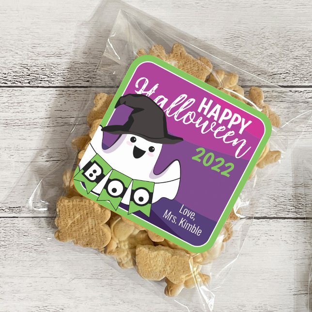 Niedliche Ghost Halloween-Geschenksticker & Labels Quadratischer Aufkleber (Von Creator hochgeladen)