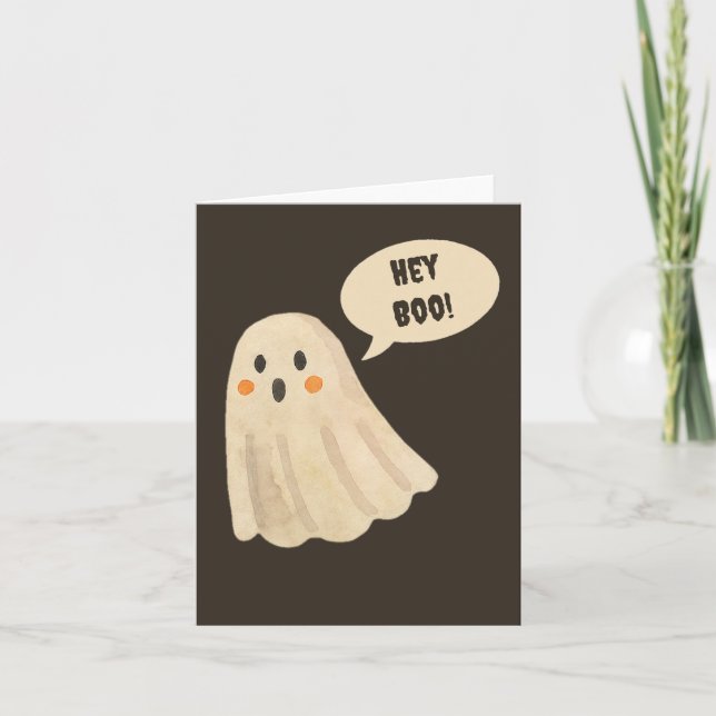 Niedliche Ghost "Hey Boo" Halloween Grußkarte Dankeskarte (Vorderseite)