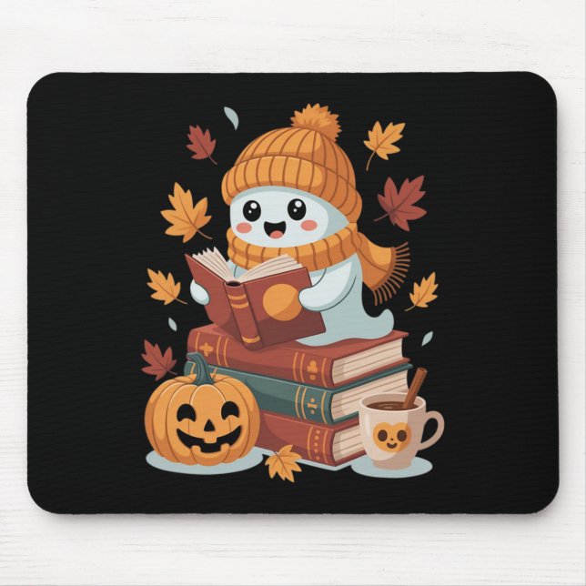 Niedliche Ghost Reading Books - HerbstHalloween-Bü Mousepad (Vorne)