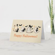 Niedliche Ghost- und Cat-Halloween-Grußkarte