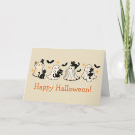 Niedliche Ghost- und Cat-Halloween-Grußkarte Karte