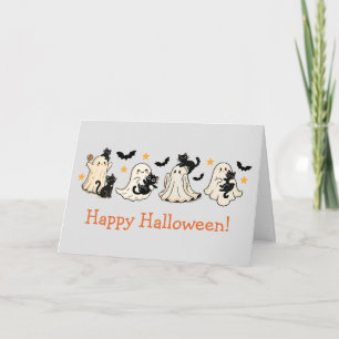 Niedliche Ghost- und Cat-Halloween-Grußkarte Karte